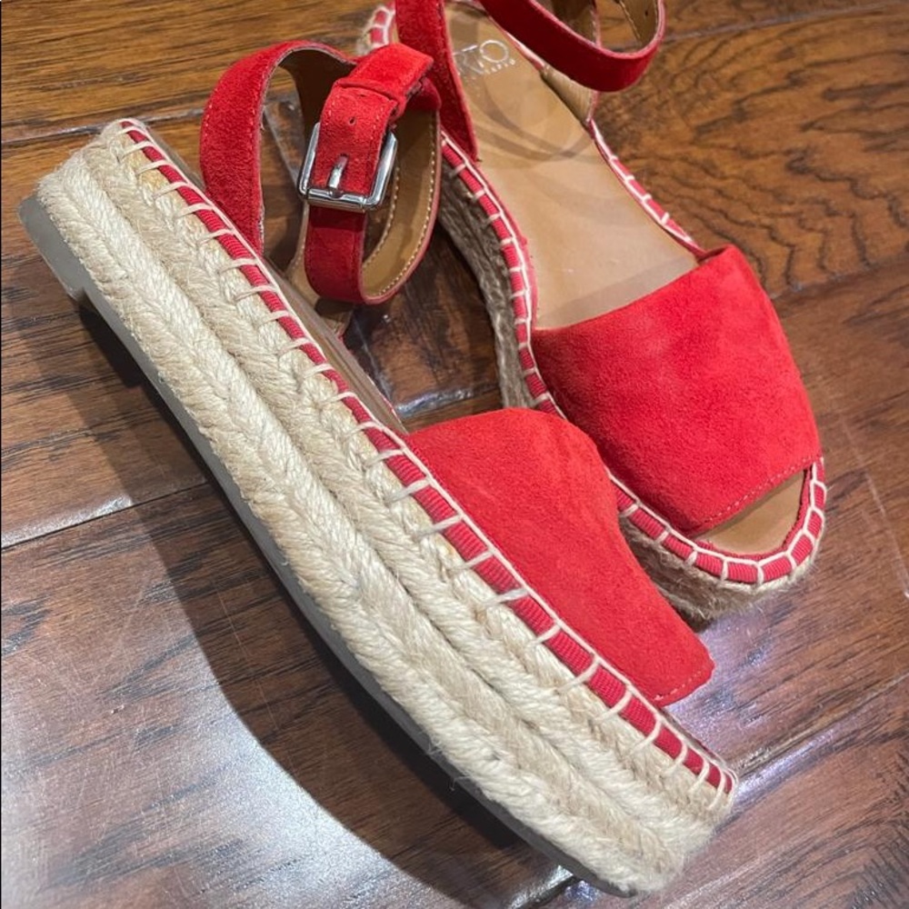 Franco Sarto Red Suede Espadrilles Size 4 - image 2